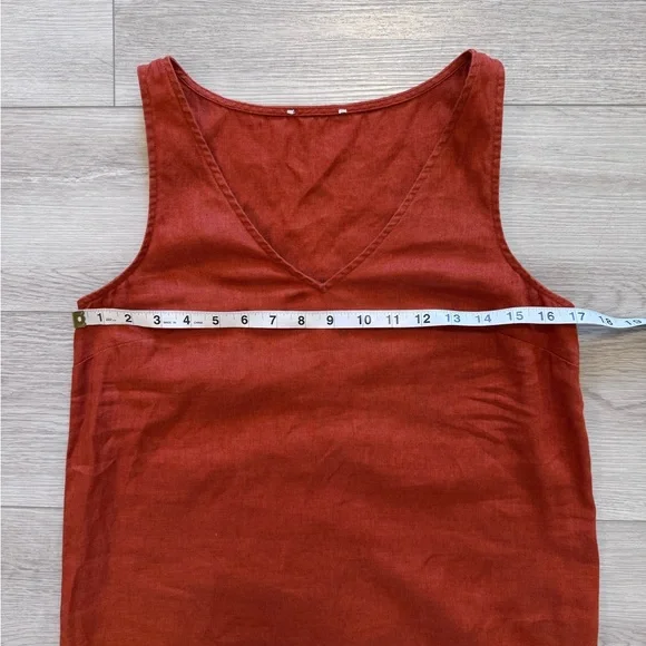 Madewell Linen Blend Midi Tank Dress Sz XS Sleeveless VNeck Rust Light Airy Boho - Picture 11 of 14